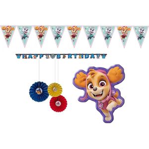 Paw Patrol - Skye - Feestversiering - Kinderfeest - Verjaardag - Themafeest - Feest - Slinger - Vlaggenlijn - Waaier hangdecoratie - Folie ballon.