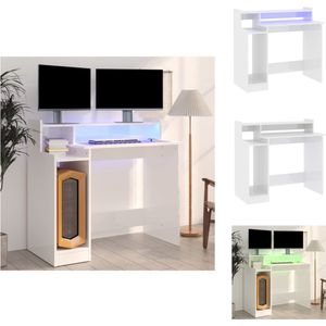 vidaXL Bureau - Bureaus - Houten Bureau - Computerbureau - Bureau met LED-verlichting 97x45x90 cm hout hoogglans wit