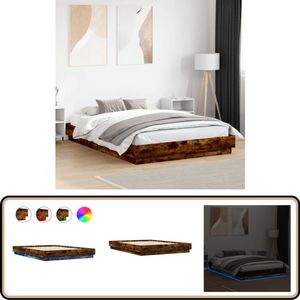 vidaXL Bedframe met LED-verlichting gerookt eikenkleurig 160x200 cm