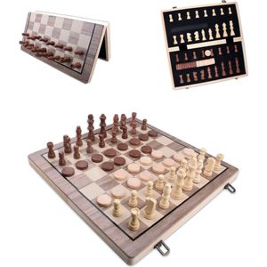 2-in-1 Spel - Schaakbord - Dambord (8x8) - Schaakspel - 39 x 39 cm - Schaakset - Schaken - Dammen - Met Schaakstukken - Chess - Hout - Magnetisch - Opklapbaar