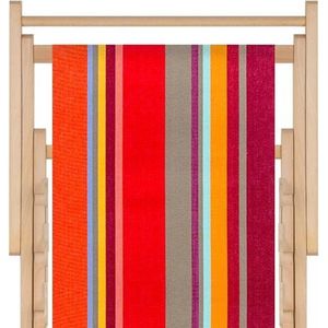 Houten strandstoel met hoogwaardige stof in katoen - massief beukehout - dubbelgeweven katoen Collioure - opvouwbaar - verstelbaar in 3 standen - zonder armleuning - afneembare hoes - multicolour rood - strepenpatroon