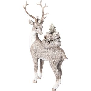 Clayre & Eef Beeld Hert 15x9x26 cm Grijs Kunststof Kerstdecoratie beeld decoratie Decoratieve Accessoires