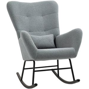 Schommelstoel – Schommelstoel Met Zijzak – Relaxfauteuil – Draaistoel – Teddystof – Metalen Frame – Antislip Viltstrippen