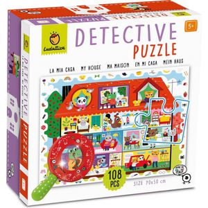 Ludattica Puzzels: DETECTIVE PUZZEL MIJN HUIS, 22,5x22,5x9cm, 108-delig, 50x70cm, met houten vergrootglas, 5+