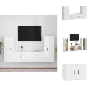 vidaXL TV-meubelset - klassiek design - bewerkt hout - wit - 4 delig - Kast