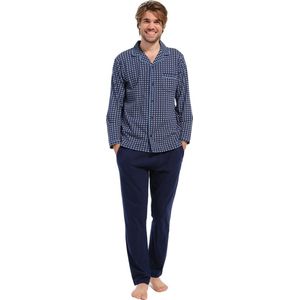 Pastunette Heren pyjama Katoen - Doorknoop - Blauw - M