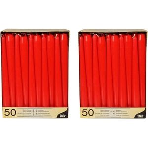 Voordeelverpakking rode dinerkaarsen/kandelaarkaarsen - Gotische kaarsen rood 100 stuks 25 cm - Tafel decoratie kaarsen