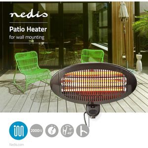 Nedis Patio Verwarmer - 2000 W - 3 Warmte Standen - Wandmontage - IP34 - Zwart