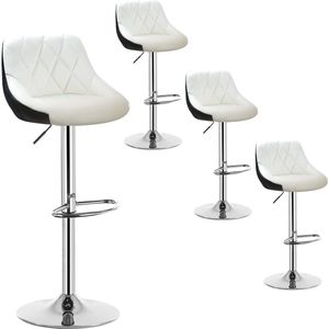 Set van 4 Draaibare en verstelbare Barkrukken van verchroomd staal en kunstleer -Barstoelen Wit+Zwart BH30ws-4