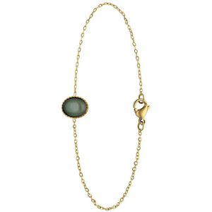 Lucardi Dames Stalen goldplated armband met groen aventurijn - Armband - Staal - Goudkleurig - 20 cm