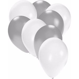 30x ballonnen wit en zilver - 27 cm - witte / zilveren versiering