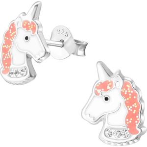 Kinder oorstekers eenhoorn roze met glitters en steentjes | Unicorn oorstekers meisje | Oorbellen meisje | Kinderoorbellen meisje zilver