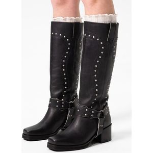 Sacha - Dames - Zwarte leren biker boots met studs - Maat 40