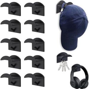 Zelfklevende hoedhaken, 10 stuks, zelfklevende hoed-organizer, minimalistische hoedhouder, kaphouder, muur voor wandmontage, hoed, baseballpet, kledinghanger, organizer, zwart