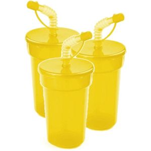 6x stuks afsluitbare drinkbekers geel 400 ml met rietje - sport bekers/limonade bekers - peuters/kinderen