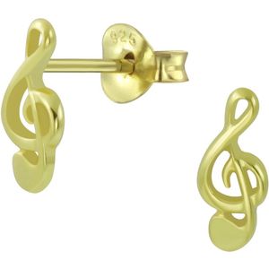 Joy|S - Zilveren muzieksleutel oorbellen - 4 x 9 mm - G sleutel - 14k goudplating