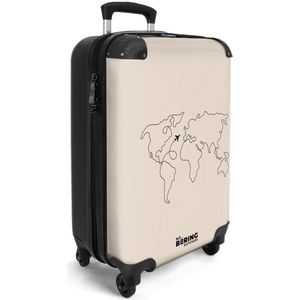 NoBoringSuitcases.com® - Handbagage koffer lichtgewicht - Reiskoffer trolley - Wereldkaart - Beige - Vliegtuig - Vakantie rolkoffer met wieltjes - Carryon suitcase - Flightcase - Cabin koffertje - Past binnen 55x40x20 en 55x35x25