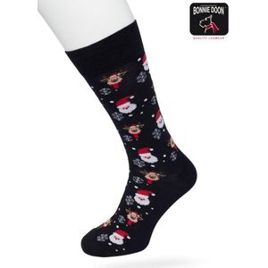 Bonnie Doon Heren Kerstsokken Zwart maat 40/46 - Perfect Kerst Cadeau - Kerstcadeau - Kerst Sokken - Gift - Cadeau - Kerstmis - Kerstman - Kerstcadeau - Kerst Print - Platte Teennaad - Comfortabel - Santa and Rudolf Socks - Black - BP212513.101