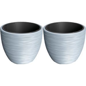Prosperplast Plantenpot/bloempot Furu Stripes - 2x - buiten/binnen - kunststof - lichtgrijs - D40 x H40 cm - met binnenpot