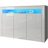 Dressoir Wit Modern - Hooglans Wit & Mat Wit - Inclusief LED - 130x40x88 cm