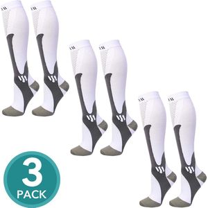 De Millennials - Compressiekousen voor heren en dames - 3 paar - Wit - Maat L/XL - Maat 40-46 - Plantaire fasciitis kousen - uithoudingsvermo - voetbandage - compressiesokken - plantar fasciitis sokken - sport - fitness - hardlopen - doorbloeding -