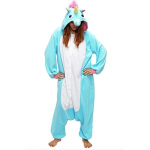 KIMU Onesie Blauwe Eenhoorn Pak - Maat 128-134 - Eenhoornpak Unicorn Kostuum Blauw Pak - Kinderen Zacht Jumpsuit Pyjama Huispak Meisje Festival