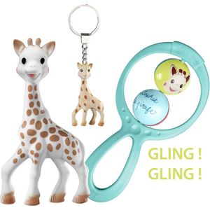 Sophie de giraf Cadeauset - Geboorte geschenkset - Kraamcadeau - Babyshower cadeau - Sophie de giraf poppetje, sleutelhanger & Rammelaar - Vanaf 3 maanden - 3-Delig