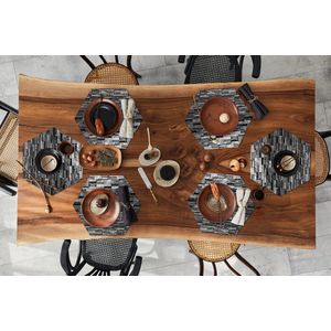 Placemats hexagon - Onderleggers placemats - Placemat zeshoek - Steen - Antiek - Grijs - 6 stuks