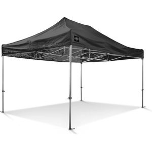 Grizzly Outdoor Professionele Easy-Up Partytent 3x4,5 m GO-UP50-PVC mm Aluminium met All Season Ribstop PVC Doek Zwart Incl. gratis transporttas op wielen en spanbandenset met haringen