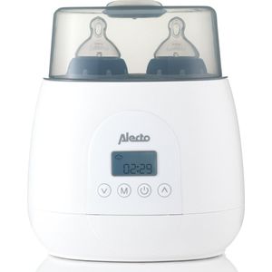 Alecto BW700TWIN - Dubbele digitale Flessenwarmer 500W voor opwarmen, steriliseren en ontdooien - Verwarm 2 flesjes tegelijkertijd - Inclusief stoomkap - Wit