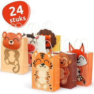 Isa's Friends® Uitdeelzakjes met Handvat Zoo - 24 stuks - Stevig Papier - Traktatie zakjes