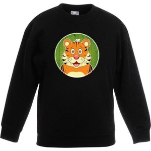 Kinder sweater zwart met vrolijke tijger print - tijgers trui - kinderkleding / kleding 134/146