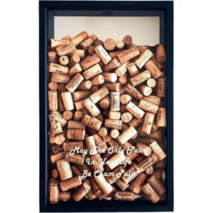 Proostbox Zwart - May The Only Pain In Your Life Be Cham-Pain - 50x32cm - Handgemaakte Kurkbox | Wijn cadeau | Wijn Kurkhouder | Wijnkurk bewaardoos