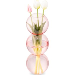 Navaris bubble vaas van glas - 34 cm hoog - Decoratieve bloemenvaas glas transparant - Gekleurd glas in roze