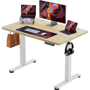 oogte verstelbaar elektrisch sta-bureau, 100 x 61 cm, zittend en sta-bureau, kleine geheugencomputer thuiskantoor bureau (natuurlijk) (EGESD4N)