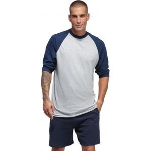 Soffe - Baseball Shirt - ¾ Mouw - Tweekleurig  Honkbal T-Shirt - Grijs/Donkerblauw - Volwassenen - Small
