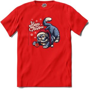 Chester de Kerst Kat - T-Shirt - Heren - Rood - Maat XXL