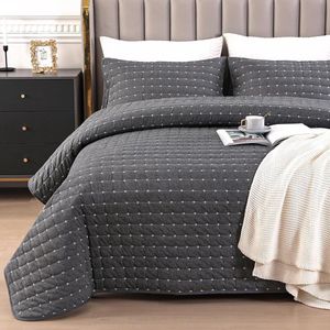 JGS ® Beddensprei Set 220 x 240 cm met Twee Kussenhoezen, Donkergrijs, Zachte Katoenen Quilt voor Bed en Bank