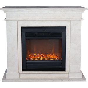 Xaralyn Kos ELU-SWU elektrische open haard - Witte ruwe natuurstenen haardombouw - 1400 Watt verwarming - afstandsbediening