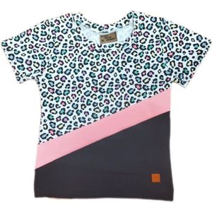 T-shirt panter wit/roze/zwart
