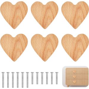 Inovra ® Betoverende Houten Hartvormige Handgrepen voor Kasten en Laden - Set van 6 Stuks