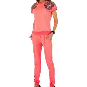 Dilena fashion Set 2 delig broek en shirt glamour summer koraal/roze
