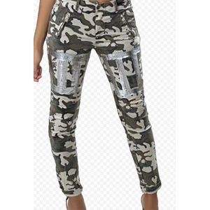 Dames Camouflage Jeans Zilver Opdruk