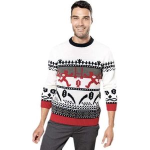 Foute gebreide kersttrui rood/wit Nordic print voor volwassenen - Scandinavische/Noorse winter sweater/pullover M