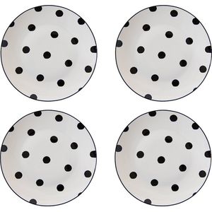 HAES DECO - Ontbijtborden set van 4 - Formaat Ø 20x2 cm - kleuren Wit - Bedrukt Porselein - Collectie: Big Dots - Servies, kleine borden