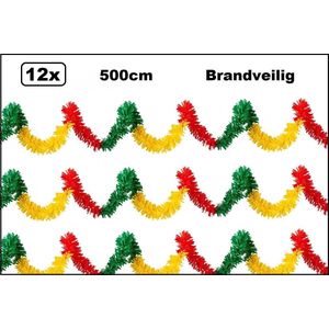 12x PVC folie draai guirlande rood/geel/groen stroken - BRANDVEILIG - Carnaval thema feest evenement