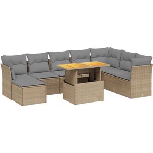 vidaXL Loungeset 9-delig - Beige - Inclusief Kussens