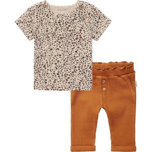 Noppies - kledingset - 2delig - broek Mascouche roestbruin - shirt Stanley Sand met panterprint - Maat 62
