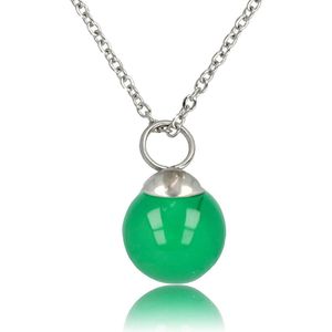 My Bendel - Zilverkleurige ketting met Green Agate balletje - Zilverkleurige ketting met Green Agate balletje - Met luxe cadeauverpakking
