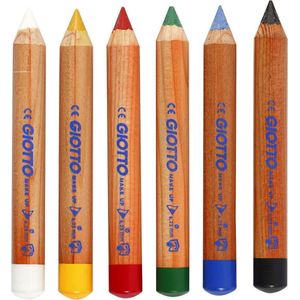 Schmink potloden, l: 9 cm, 6 stuks, standaardkleuren